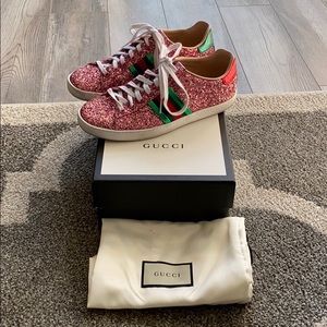 Sparkly Pink ACE Leather Gucci Sneaker
